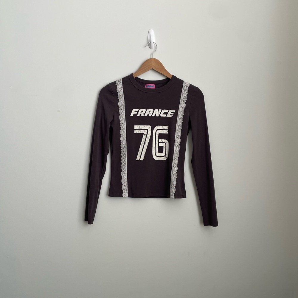 Grey Long Sleeve France 76 Top with Lace Detailing